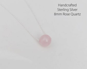 Rose Quartz Sterling Silver Necklace, Gemstone Necklace, Rose Quartz Jewelry, Love and Friend, Everyday Jewelry, Simple Necklace, Minimalist