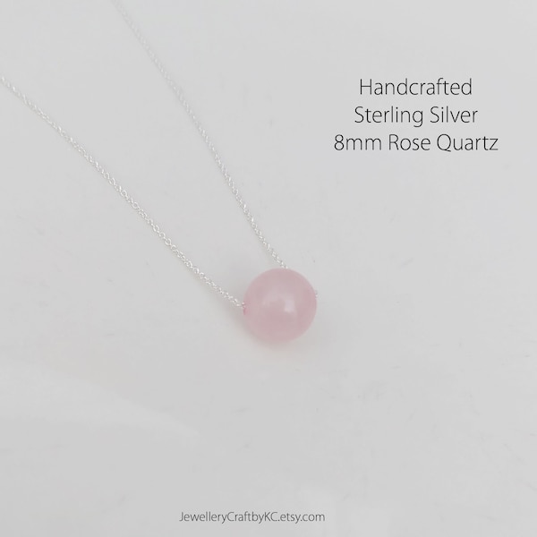 Rose Quartz Sterling Silver Necklace, Gemstone Necklace, Rose Quartz Jewelry, Love and Friend, Everyday Jewelry, Simple Necklace, Minimalist