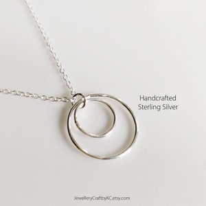 Two Circle of Love Necklace, 100% Solid 925 Sterling Silver, Handcrafted dainty double circle Jewelry