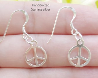 Peace Symbol Dangle Earrings 925 Sterling Silver, Love Peace Earrings, Birthday Gift, Everyday Jewellery, Simple Earrings, Dainty Earrings