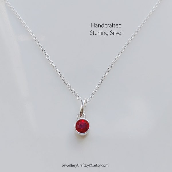 Collier rubis rouge en argent sterling 925, collier en cristal, collier superposé, cadeau d'anniversaire, bijoux de tous les jours, collier simple, minimaliste