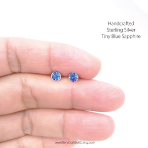 Blue Sapphire Stud Earrings 925 Sterling Silver, Blue Crystal Studs, Sapphire Studs, Birthday Gift, Minimalist, Spiritual, Endless love