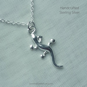 Gecko Charm and Necklace 100% Solid 925 Sterling Silver, Handcrafted dainty Jewellery, Cute Lizard Necklace
