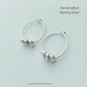Mini Tri-Circle Hoop Earrings, 100% Solid 925 Sterling Silver, Handcrafted Floating mini-ring along the Hoop