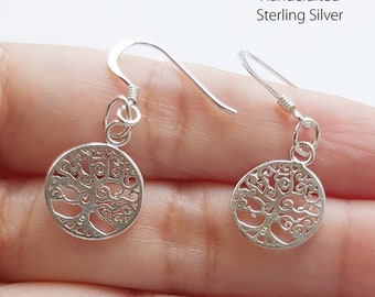 Pendientes colgantes del Árbol de la Vida, 100% plata de ley 925 maciza, delicada joyería espiritual hecha a mano.