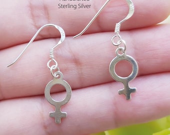 Feminist Dangle Earrings 925 Sterling Silver, Venus Symbol Earrings, Girl Power, Everyday Jewelry, Dainty, Gender Equality, Birthday Gift