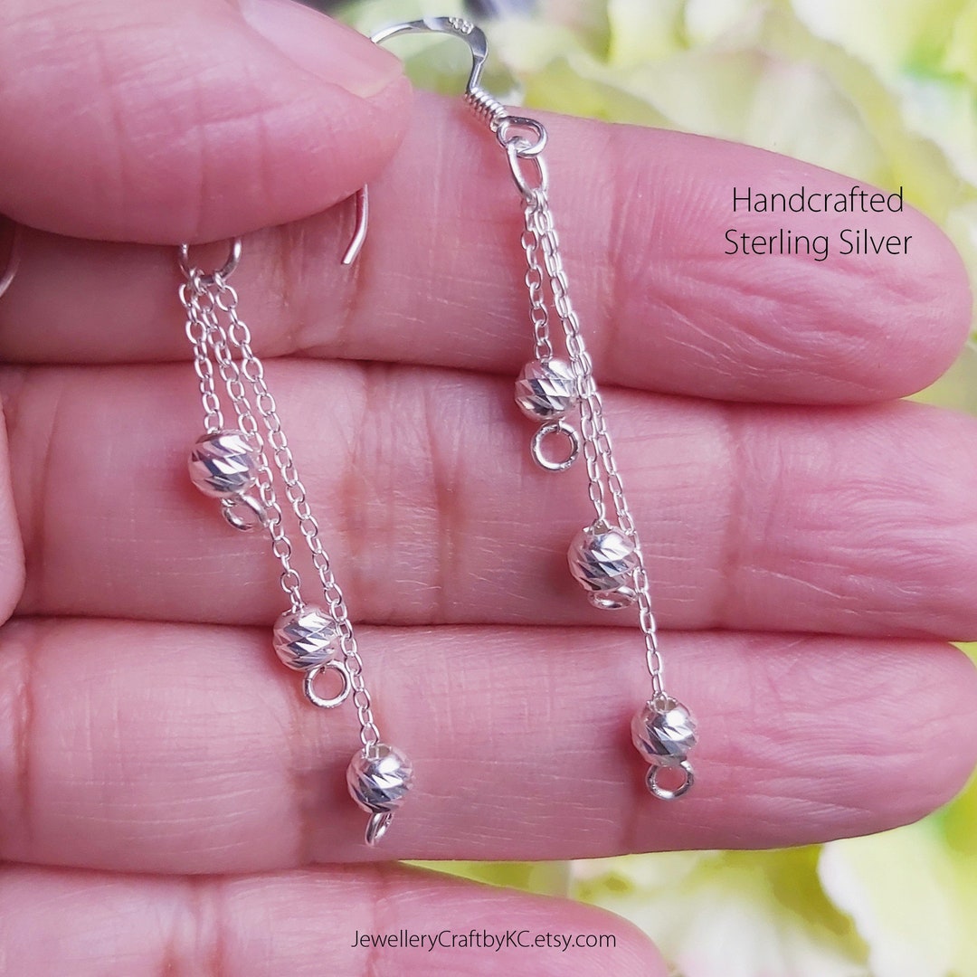 Triple Balls Drop Hook Earrings 925 Sterling Silver Dangle Etsy