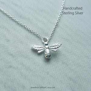 Honey Bee Charm and Necklace, 100% Solid 925 Sterling Silver, Handcrafted everyday dainty Jewellery