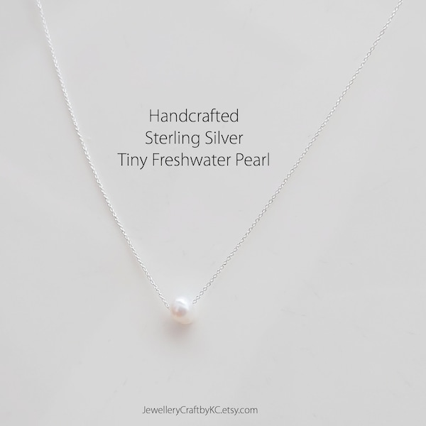 Winzige Süßwasserperlen-Halskette aus Sterlingsilber, Perlenkette, Brautjungfern-Geschenk, alltäglicher Schmuck, zarte Halskette, mehrlagige Halskette