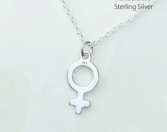 Feminist Charm and Necklace, 100% Solid 925 Sterling Silver, Handcrafted dainty Venus Symbol Jewellery,  Equality