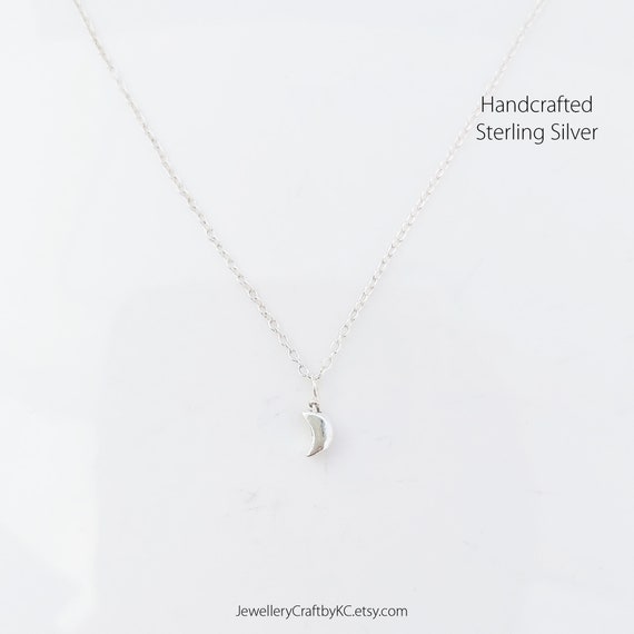 Tiny Half Moon Necklace 925 Sterling 