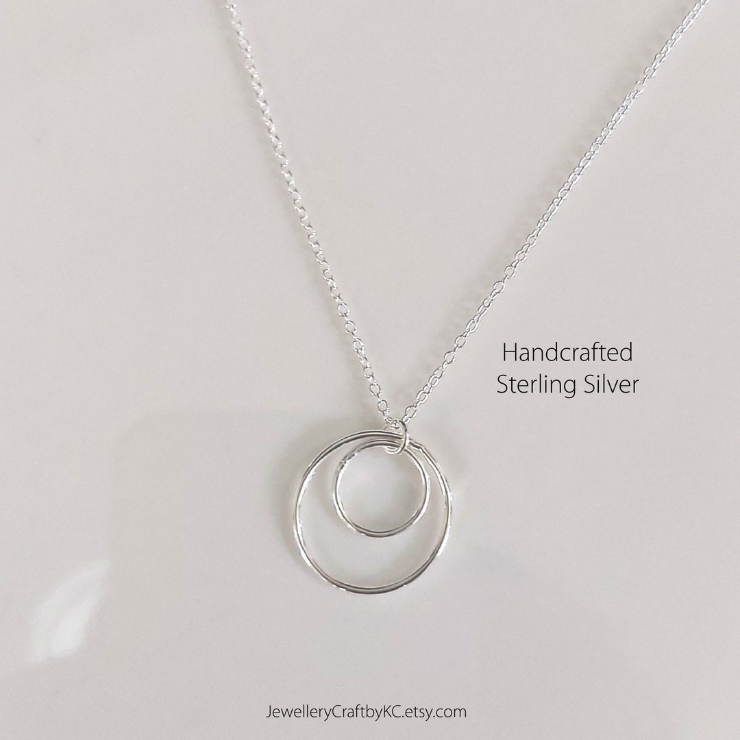 Two Circle of Love Necklace 925 Sterling Silver, Double Circle Necklace