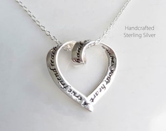 Beautiful Heart Charm and Chain 925 Sterling Silver, Trust Good Heart Necklace, Layered Necklace, Unique Gift, Simple Unique Necklace