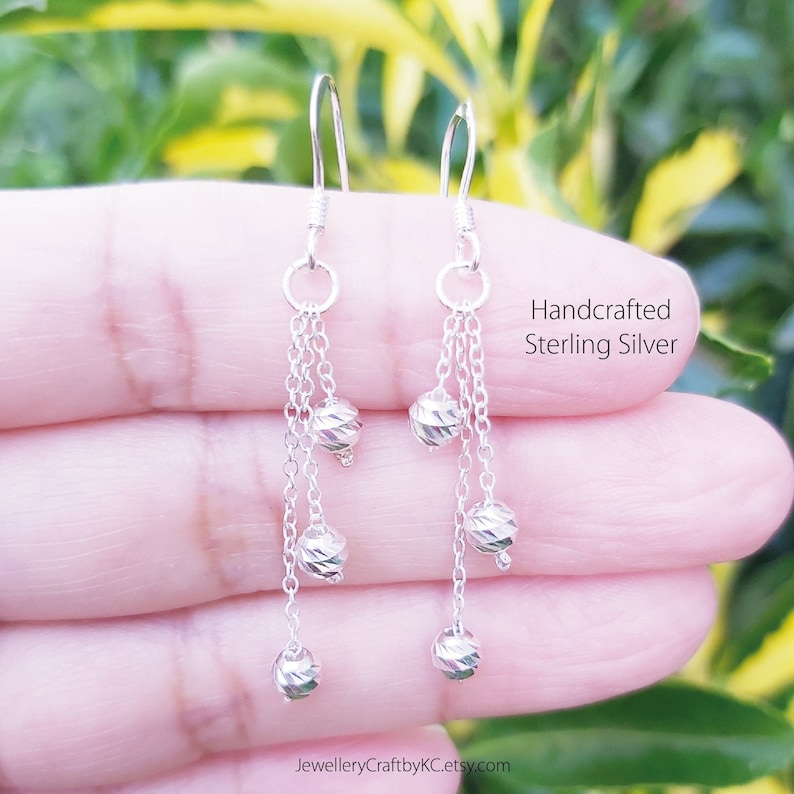 Triple Balls Drop Hook Earrings 925 Sterling Silver Dangle Etsy