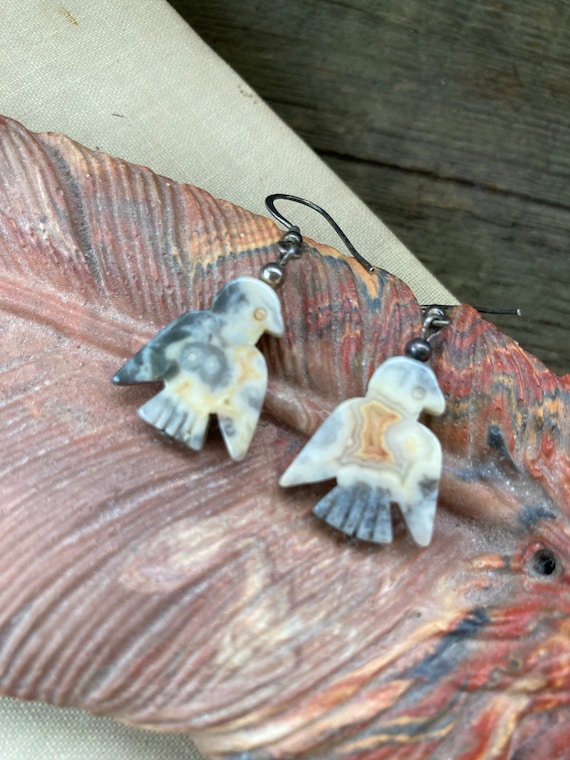 Carved Agate Thunderbird Earrings