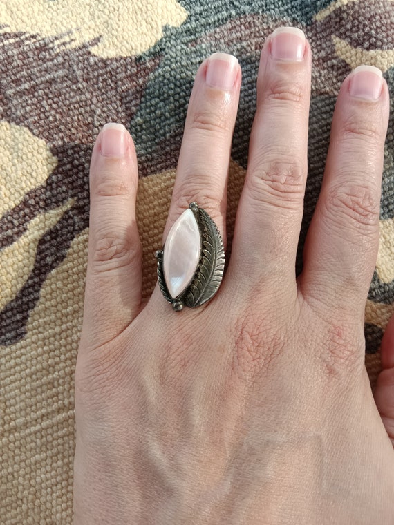 Vintage Pink Mother of Pearl Signed Ring