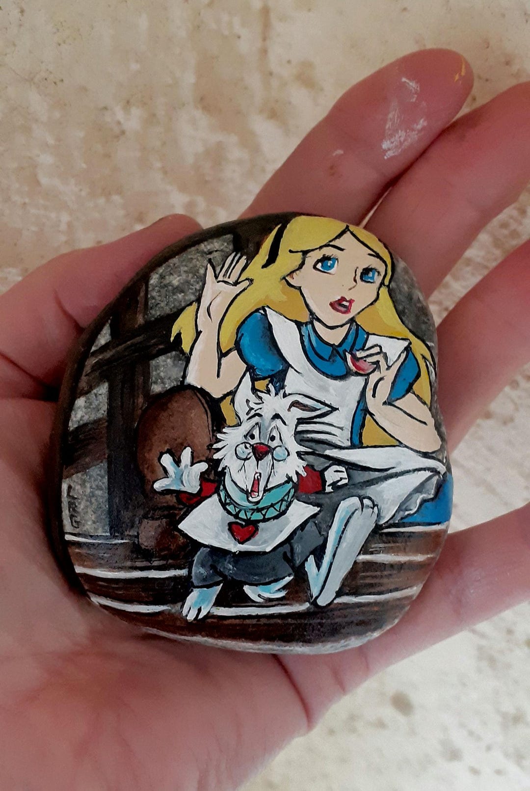 Simple Rabbit Pebbles Paint Cartoon Rabbit Portrait, Painting on Natural Pebble - Gift Idea ...