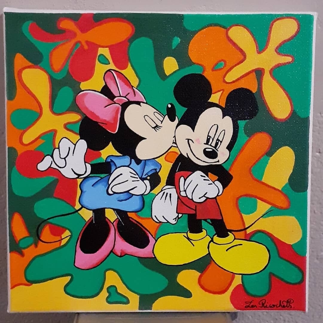 Painting on Canvas Minnie and Mickey Mouse Fan Art 20 Cm X 20 Cm Disney