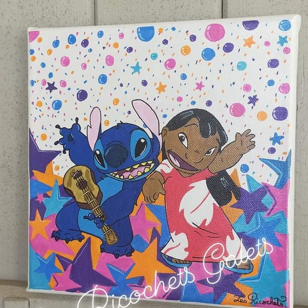 peinture sur toile - Lilo et Stitch - fan art - 20 cm  X 20 cm  - home decor - peinture acrylique