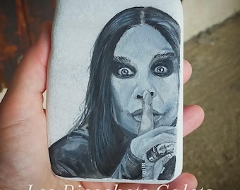 Ozzy Osbourne and Black Sabbath painted pebble, original and unique decoration on a Santorini pebble, handmade, gift idea