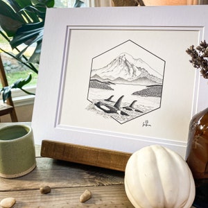 Orcas and Mt. Baker Original Illustration Print Archival Quality Print image 4