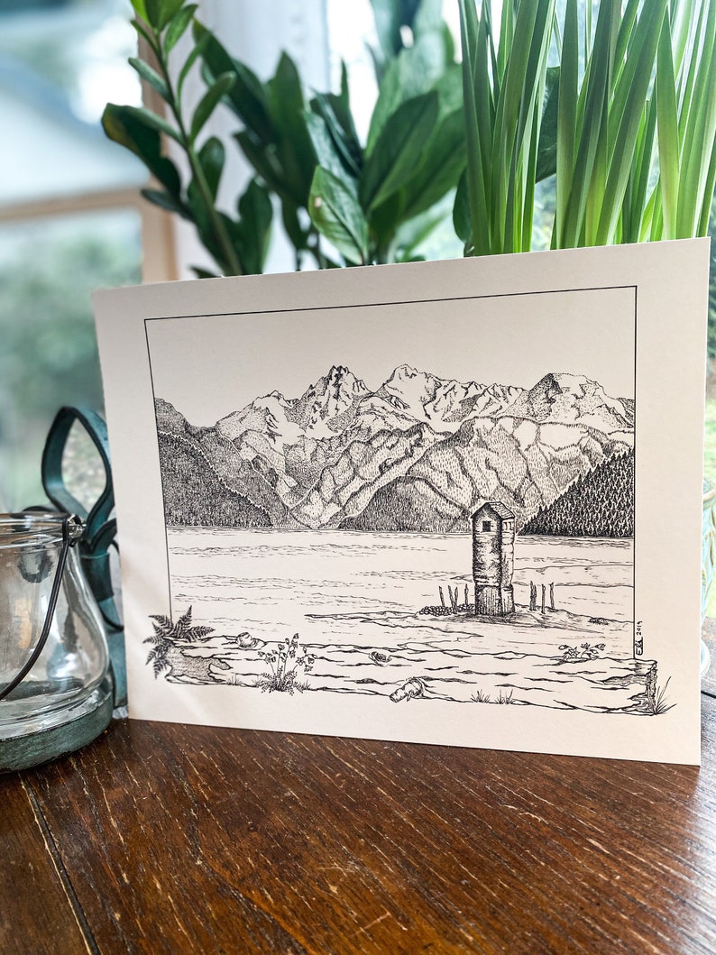 Original Pen /& Ink Archival Print The Pump House Alaska Boundary Ranges Juneau
