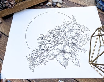 Spring Branches and Blossoms —Original Illustration Print— Pacific Dogwood Blossoms