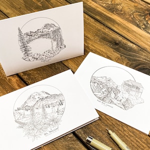 Cartões comemorativos 4x6 - Conjunto de 3 - Ilustrações originais do Monte Rainier