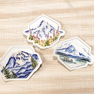 Cascade Mountain Range Stickers —Original Illustration Decals— Weatherproof Vinyl Stickers