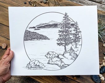 Galiano Views —Original Archival Print— Pen & Ink —Gulf Islands British Columbia