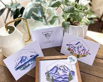 Set of 3 Cards- Cascade Mountains -Original Watercolor Art- Mt. Rainier-Mt. Baker-Mt. Hood