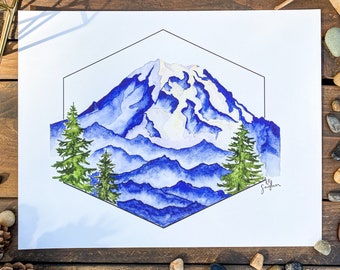 Mt. Rainier Original Watercolor Print -Archival Quality- Mount Rainier