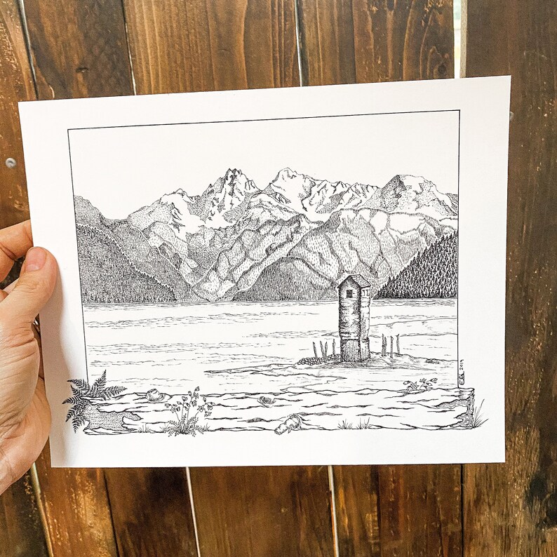 Original Pen /& Ink Archival Print The Pump House Alaska Boundary Ranges Juneau