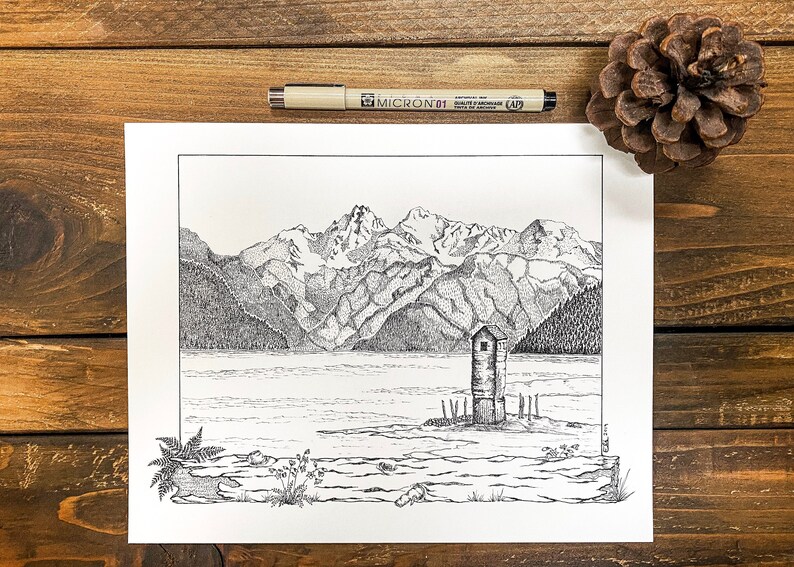Original Pen /& Ink Archival Print The Pump House Alaska Boundary Ranges Juneau