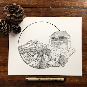 HighRock Lookout -Original Mt. Rainier Archival Print- PNW Art -Mt. Rainier National Park