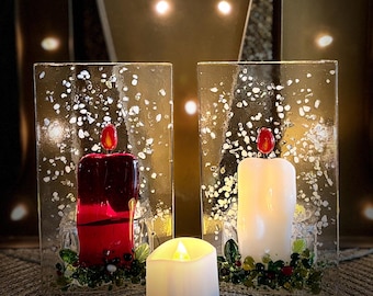 Handmade Fused Glass Christmas Candle Tealight Holder