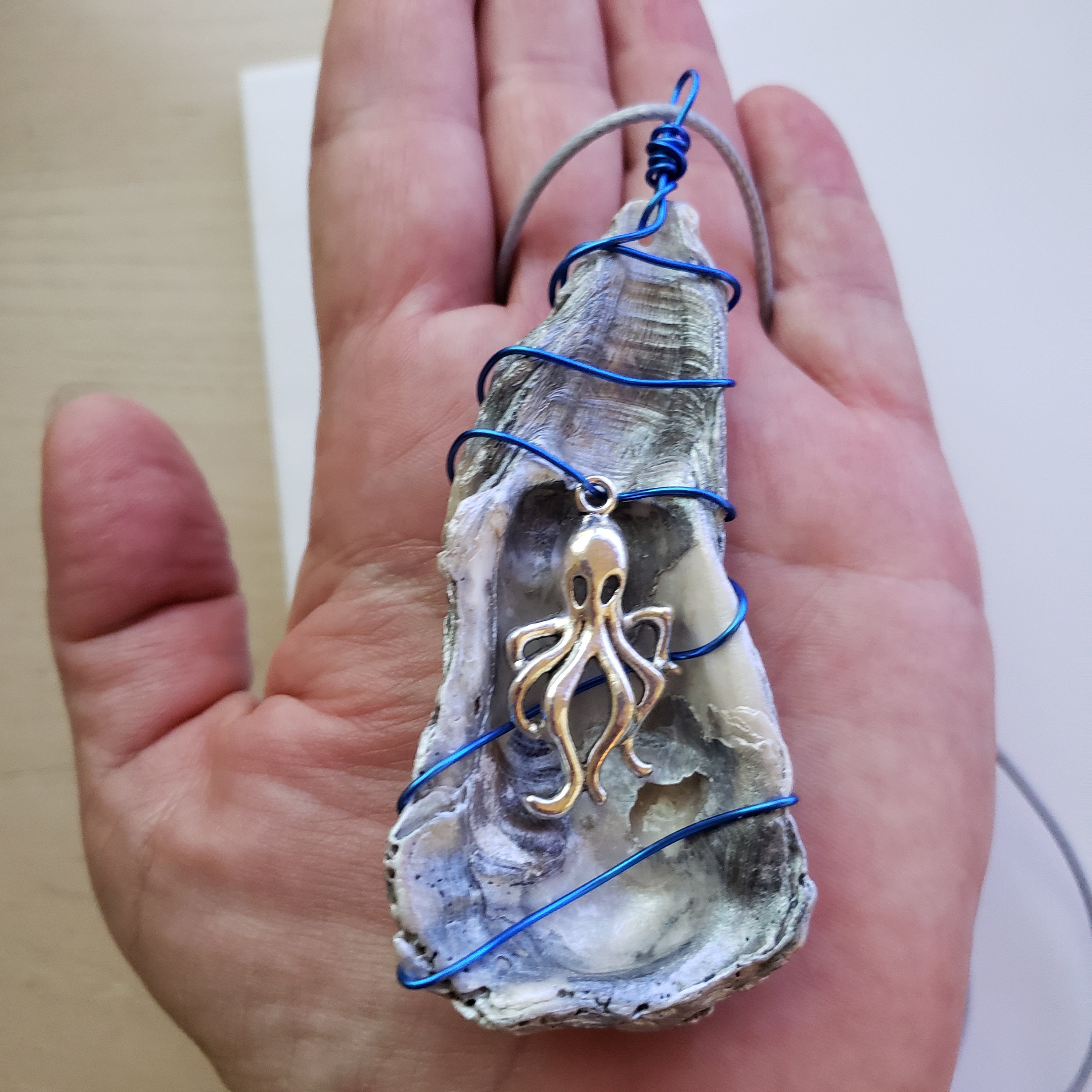 Real Sea Shell Necklace, Hand Painted, Shell Pendant, Wire Wrapped ...
