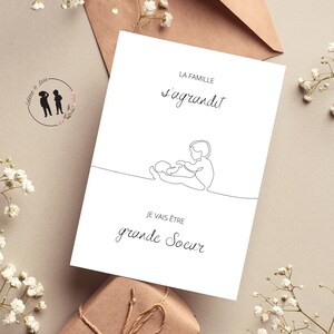 Carte annonce de grossesse / deuxième grossesse, grand frère, grande soeur ou date Grande Soeur