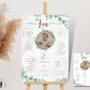 Póster personalizado de cumpleaños de eucalipto - póster fotográfico mixto de niño y bebé - PDF o impreso
