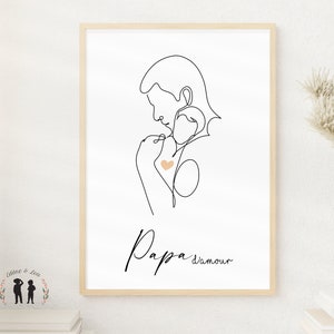 Minimalist decorative poster dad of love - dad and baby - drawing line dad - Pdf or printed