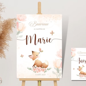Cartel personalizado de bautismo, cumpleaños o Baby Shower "Fox" - bebé y niño - PDF o impreso