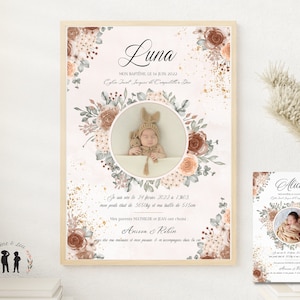 poster personalizado bautizo flores - bebe y niño - pdf o impreso