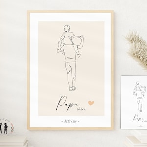 Personalized decorative poster darling dad - minimalist - dad and baby - little boy - dad line drawing - Pdf or printed