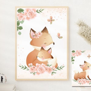 Fox decorative poster - mom and baby - printed baby and child room decorative poster