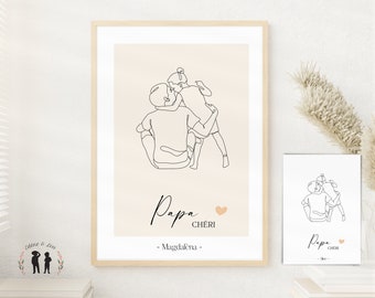 Personalisiertes Deko-Poster Darling Dad – Minimalist – Dad and Baby – Little Girl – Dad Line Drawing – Pdf oder gedruckt