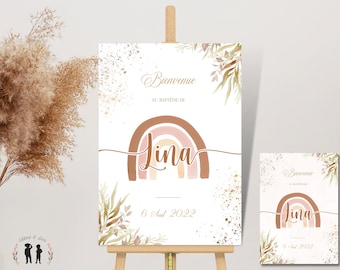 Póster personalizado de bautismo o cumpleaños de Rainbow - bebé y niño - pdf o impreso