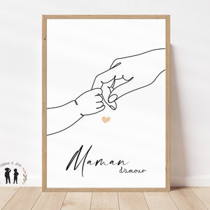 Minimalist decorative poster mom of love - mom and baby - hands line drawing - PDF or printed