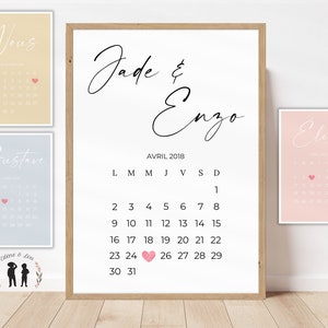 Cartel de fecha de calendario minimalista personalizado / Pareja, familia, cartel infantil / Decoración moderna