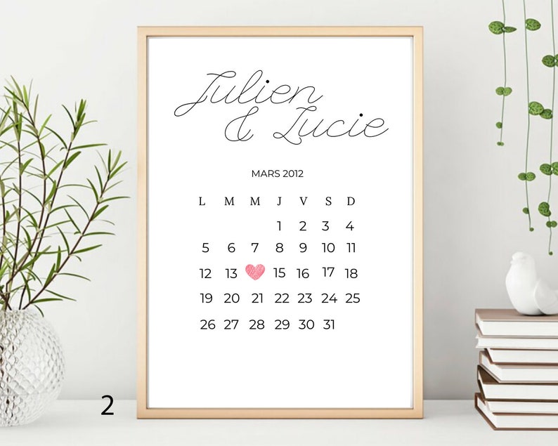 Affiche personnalisée date calendrier - Créatrice ETSY : EdeneetLou