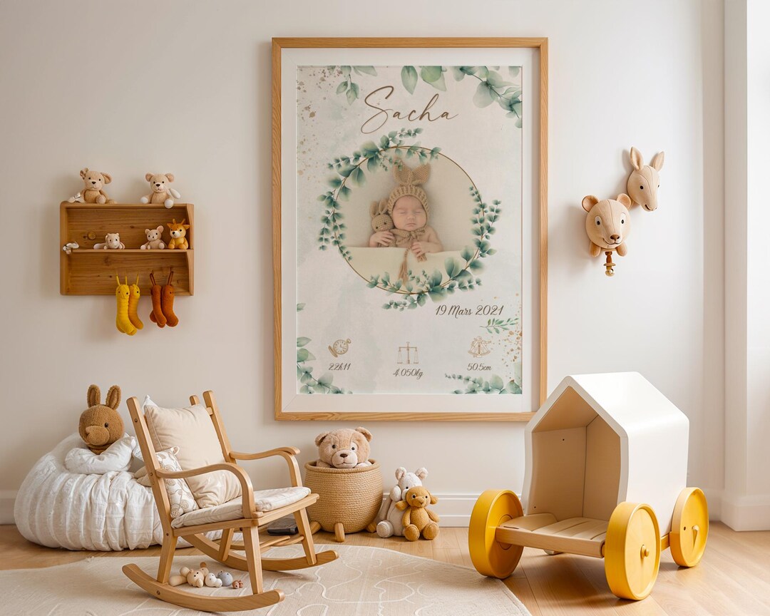 Personalized Baby Birth Poster Eucalyptus Photo - Baptism Poster ...